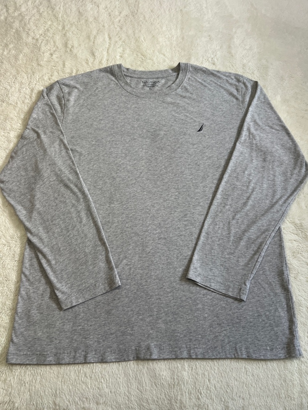 Nautica Long Sleeve Crewneck Sleepwear Shirt - Light Gray with Navy Logo